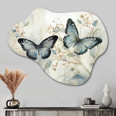«Blue Beige Butterfly Wings Of Serenity», décoration murale papillon en métal asymétrique, reproduction murale sculpture en métal