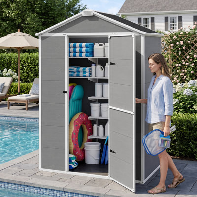 5x3 FT Outdoor Plastic Storage Shed for Backyard Garden, Walk-in Resin Shed with Floor, Lockable Door & Vent