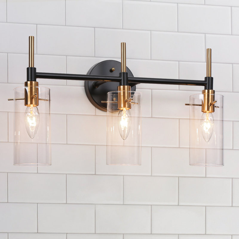 3-Light Dimmable Transparent Glass Modern Vanity Light, Matte Black/Gold, 3 Light