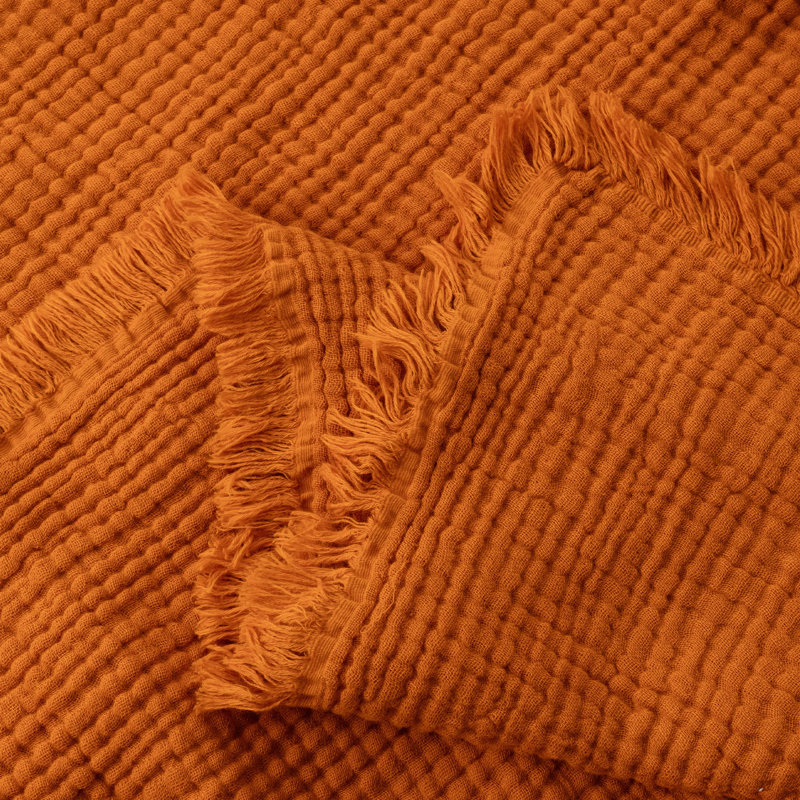 Jeté à franges 100% coton, Terra Cotta