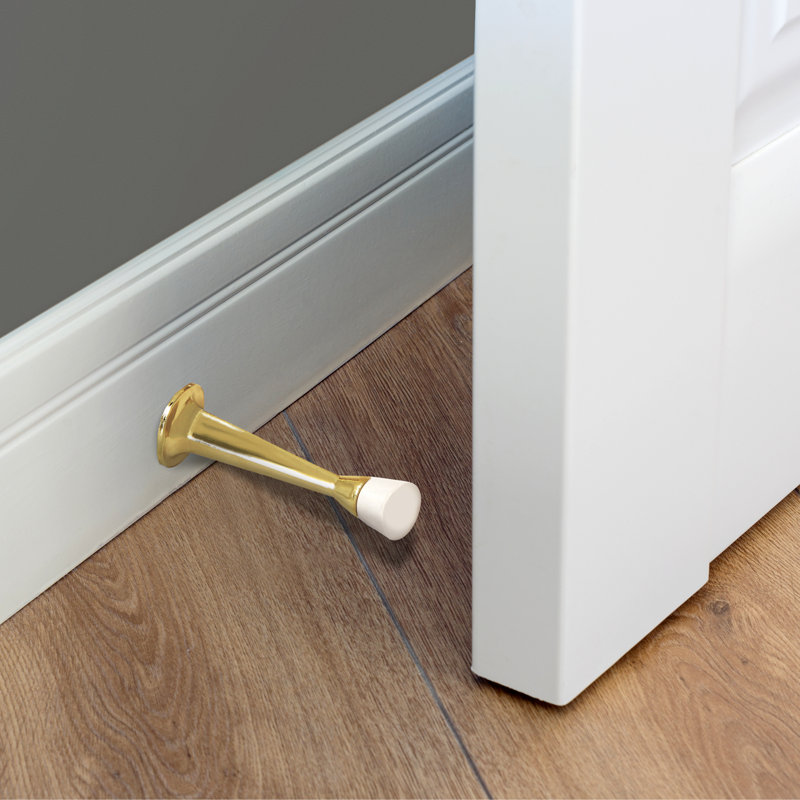 Rigid Cast Door Steel Baseboard Stop, Polished Brass, 10