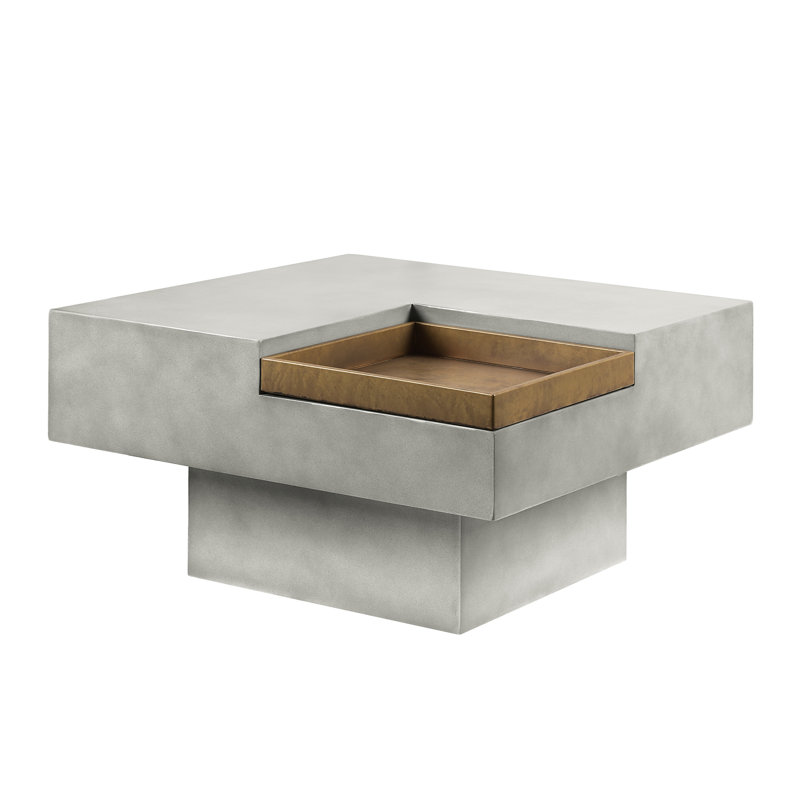 Table basse contemporaine en ciment avec base carrée et piédestal rustique gris