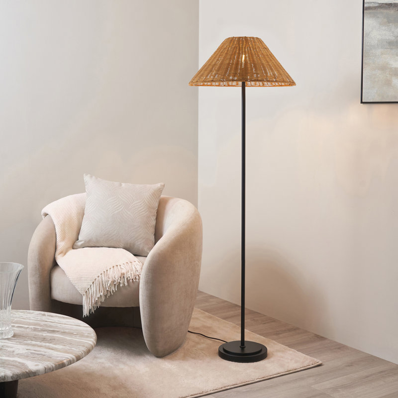 Matte Traditional Floor Lamp, Matt Black, Brown Rattan