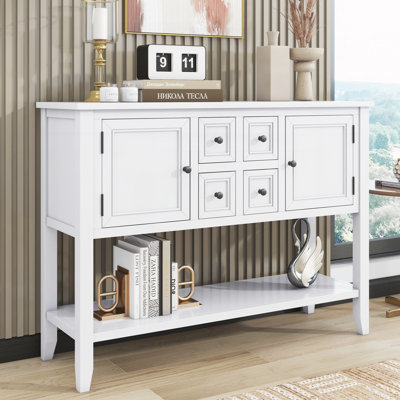 Vintage Console Table with Four Small Drawers and Bottom Shelf