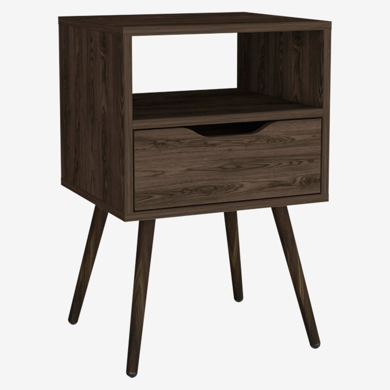 1-Drawer 1-Shelf Nightstand Dark Walnut, Brown