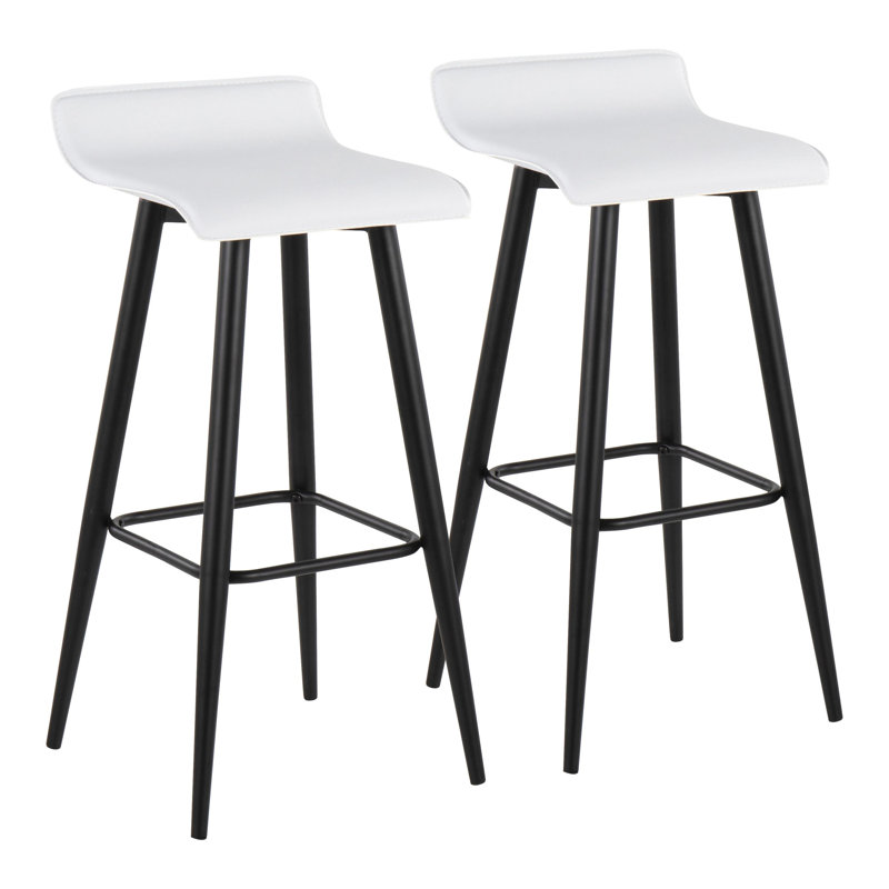 Tabouret de bar Ale à hauteur fixe en acier noir et similicuir blanc par LumiSource - ensemble de 2, White