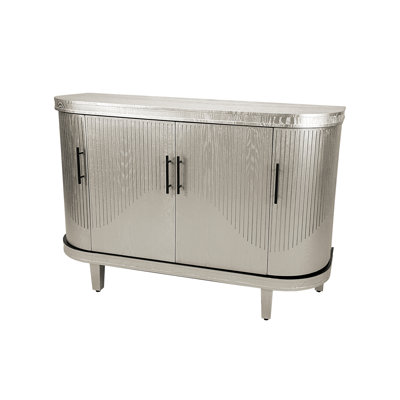 Modern Curved Sideboard 47.2-Inch Decorative Storage Cabinet Wooden Console Table Coffee Bar Cabinet With 4 Doors And Adjustable Interior Shelves For Living Room, Kitchen, Bedroom, Hallway (Champagne)
