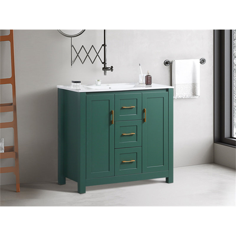 Meuble-lavabo de 36 po avec lavabo simple, meuble-lavabo encastré, armoire de rangement avec 2 portes et 2 tiroirs, fermeture en douceur, rangement multifonctionnel