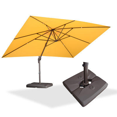 10' X 13' Patio CantileverYellow Umbrella with Base RectangleYellow Umbrella Outdoor with Aluminum Offset Hanging and 360° Rotation for Pool Garden Deck Patio