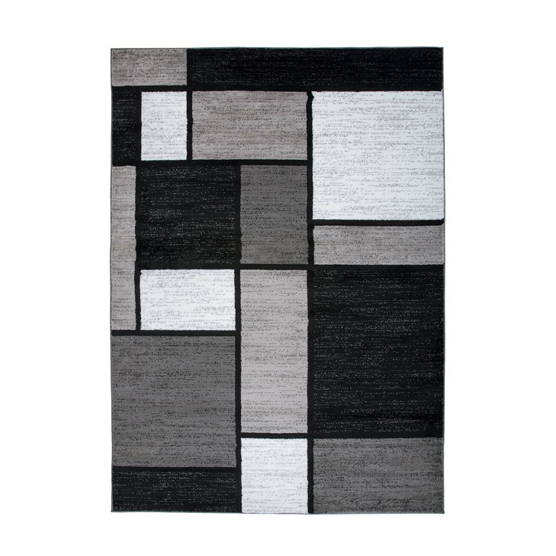 Tapis gris / blanc / noir à motif géométrique Astika, Rectangle 4 pi x 6 pi