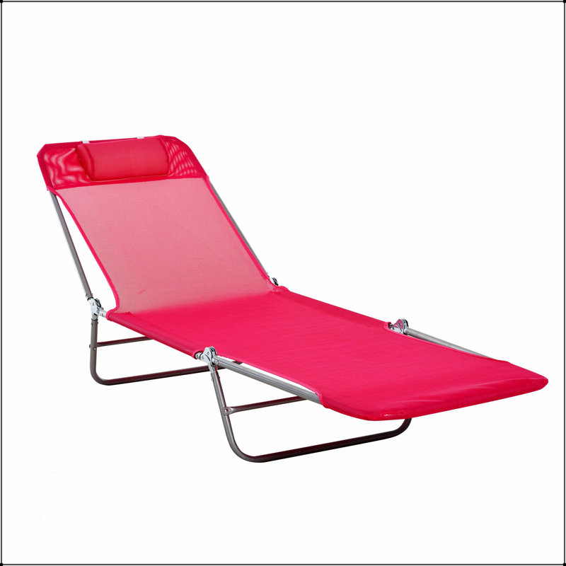 Chaise longue pliante Outsunny avec dossier inclinable, siège en filet respirant et appui-tête pour la piscine, la plage, la cour et le patio