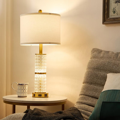 Modern Crystal Table Lamps With 3-Way Dimmable Touch Control, Dual USB Ports, And AC Outlet For Bedroom And Living Room