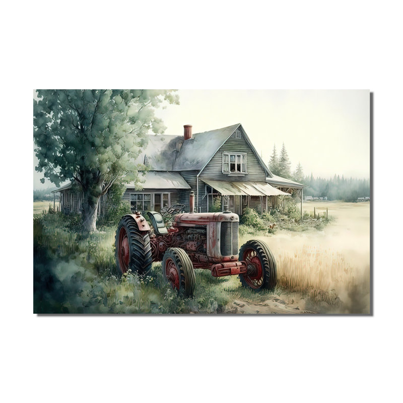 Tracteur dans une grange I - camion, art mural, H 40 po x l 60 po