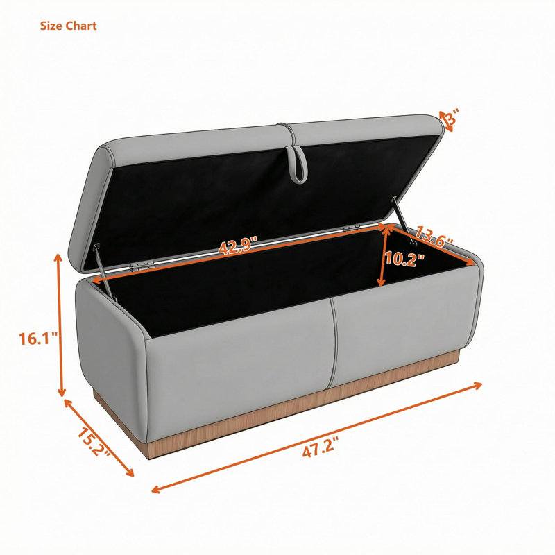 Banquette de rangement rembourrée avec couvercle relevable, Beige