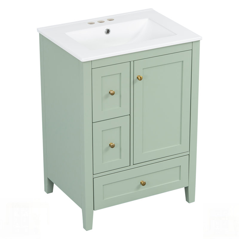 Meuble-lavabo avec rangement, tablette réglable, panneau de fibres à densité moyenne et bois d'hévéa, cloisons amovibles