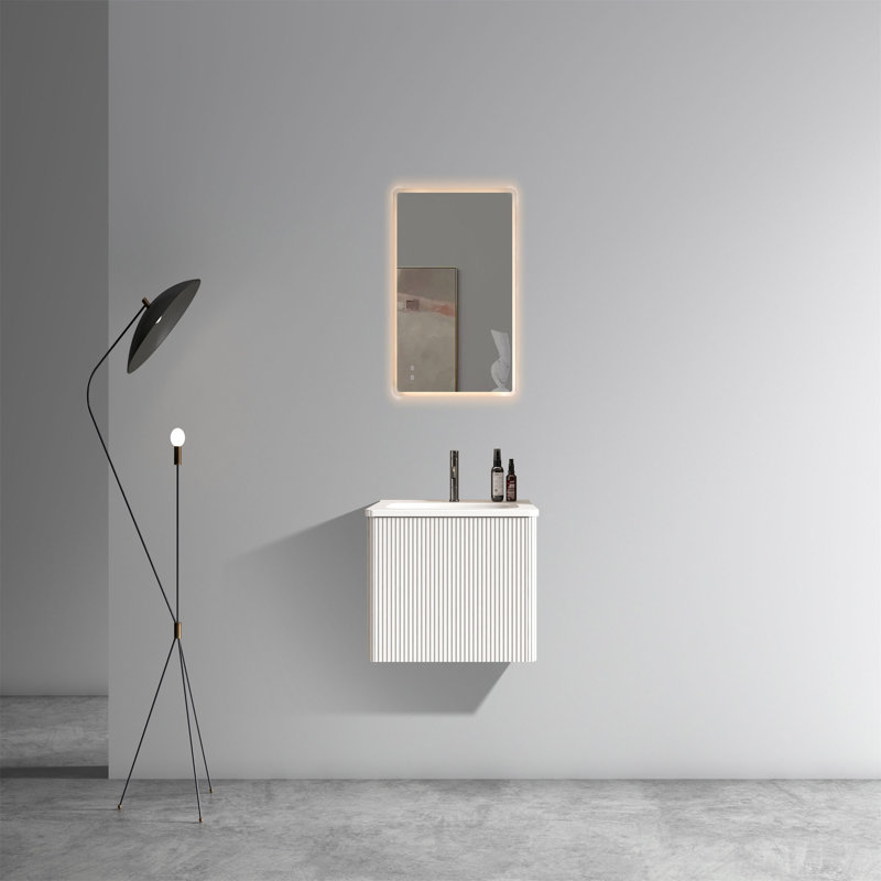 Meuble-lavabo mural 24 po avec lavabo en céramique, Blanc