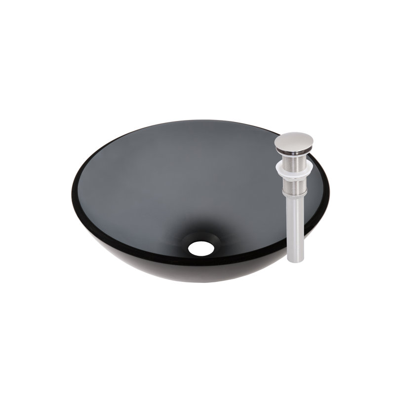 Novatto 16.5'' Black Glass Circular Bathroom Sink, Brushed Nickel
