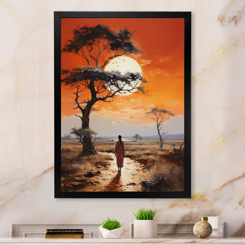 Baobab arbre paysage IV, Impression noire sur toile encadrée, H 20 po x l 12 po x P 1 po