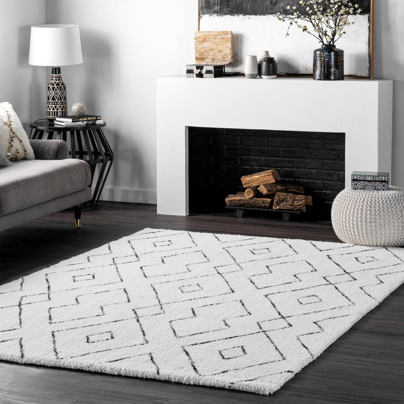 Geometric Hand Woven Shag Area Rug, Rectangle 200.66 x 274.32cm