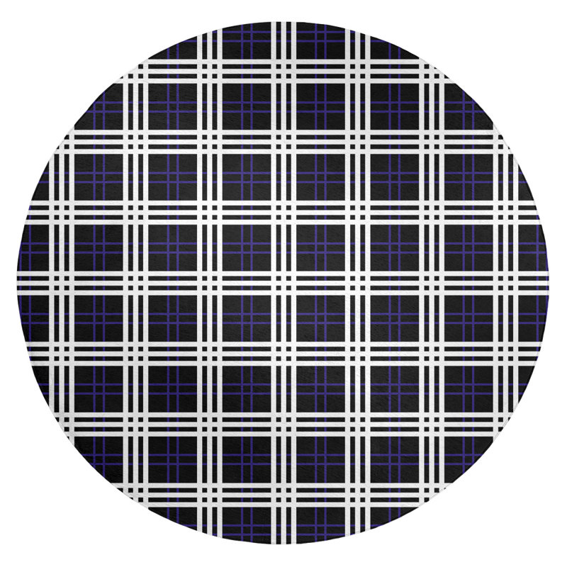 Tapis noir à carreaux, Rond 5 pi