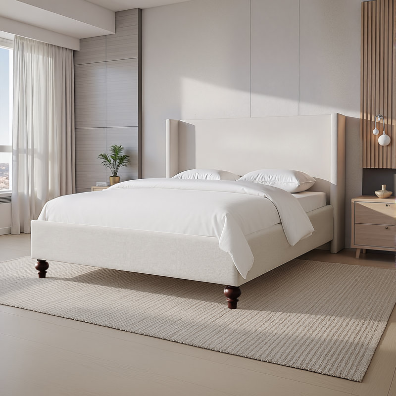 Charlton Home® Modern Upholstered Platform Bed With Wingback Headboard with Solid Wood Legs, King