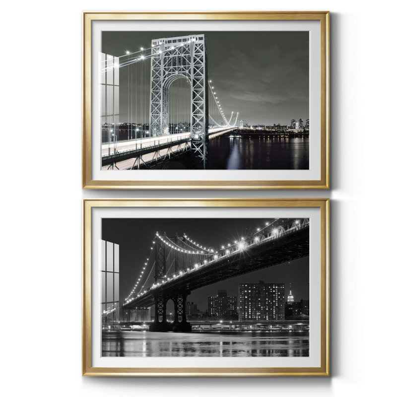 City Lights - ensemble de 2 reproductions d'art sur toile encadrées, Or, H 18,5 po x l 49 po x P 1,5 po, Pas de tapis