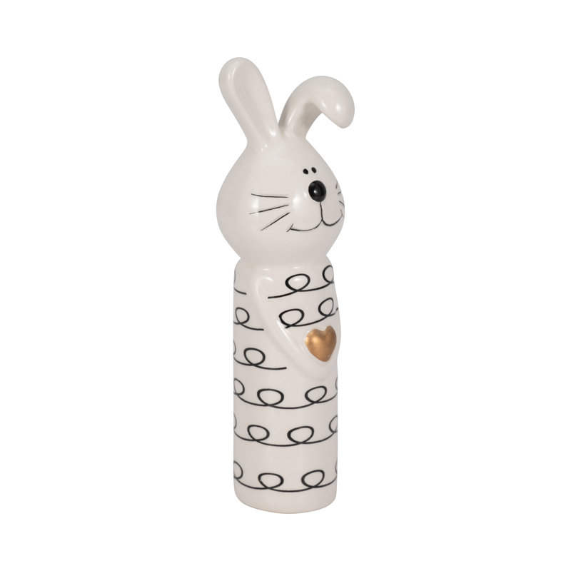 Ceramic Bunny Figurine with Heart Accent., 7" H x 2" W x 2" D