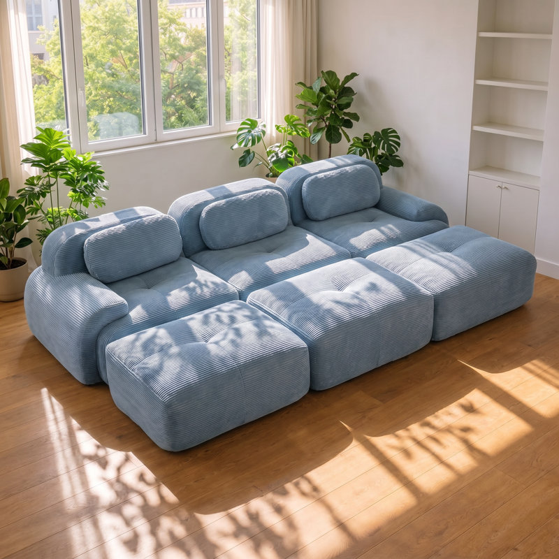 Canapé modulaire en velours côtelé 6 pièces l 116,1 po x P 69,2 po x H 27,5 po Aere