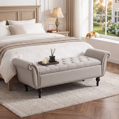 Chesterfield 63.7" Extra Long Large Storage Bench With Solid Wood Legs