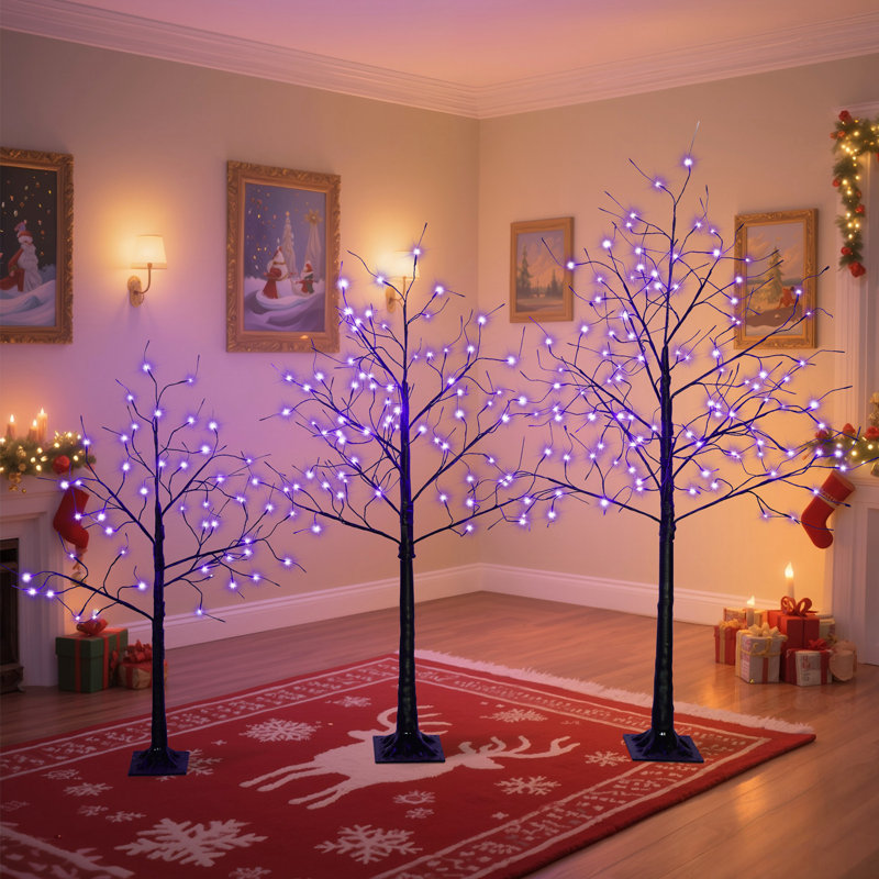 3 arbres avec lumières et support robuste