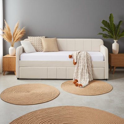 Twin Upholstered Daybed Frame With Trundle, Twin Size Sofa Bed For Bedroom Living Room Guest Room, Wood Slat Support by Latitude Run