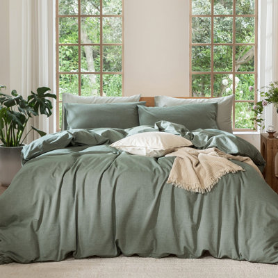 MooMee Lightweight Duvet Cover Set with Zipper Closure 8 Ties 100% Washed Cotton Linen Like Textured Soft Breathable All-Season