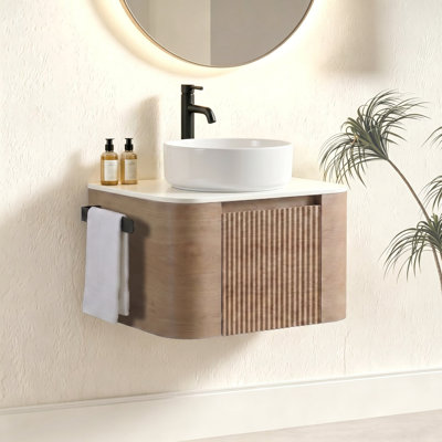 Erba 24 inch Bathroom Vanity with Sink, Honey Oak Wall Cabinet with Free Towel Rack, Single White Ceramic Basin Design, without Drain and Faucet, Pre-assembled