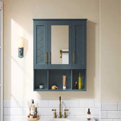 Armoire à pharmacie murale 35 po 2 en 1 avec tablettes réglables et portes à fermeture douce, miroir haute définition avec rangement pour meuble-lavabo de salle de bain
