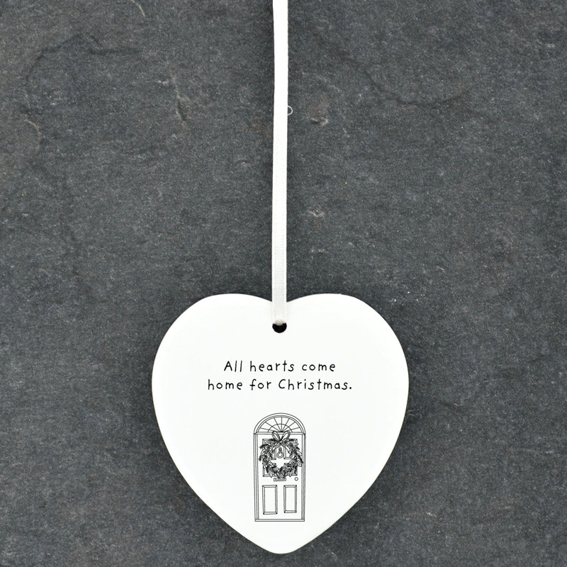 Carley Hearts Come Home For Christmas Heart Shaped Ceramic Ornament