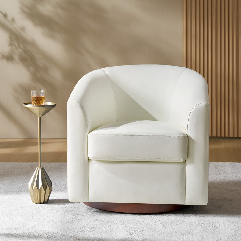 Amiir Morden Vegan Leather Swivel Barrel Chair with Solid Wood Legs, White Faux Leather