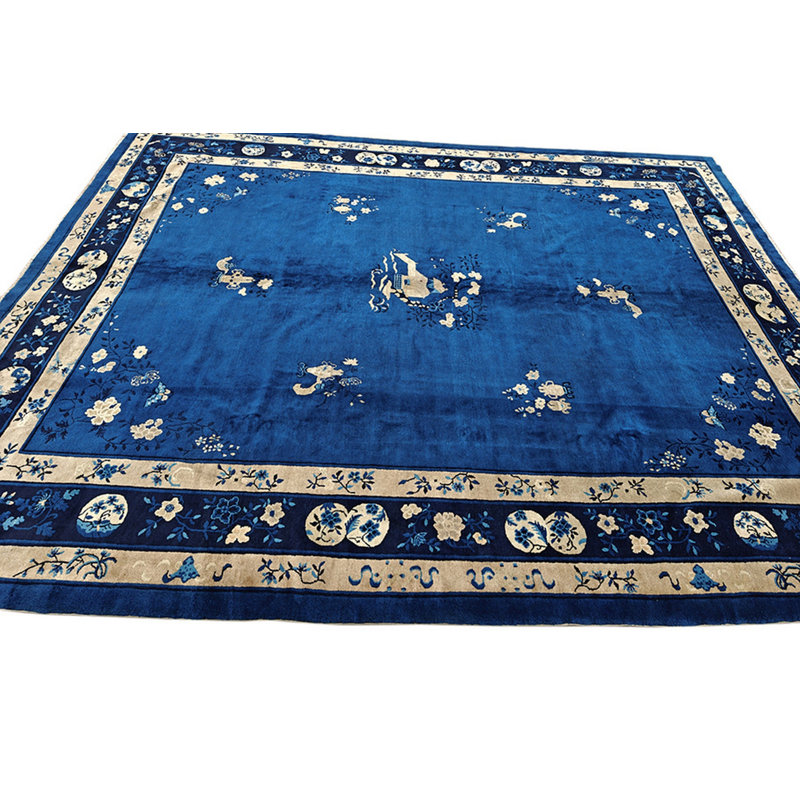 Antique Peking Chinese Floral Hooked Rug