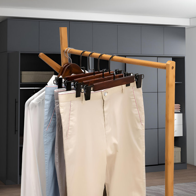 Cintres multifonctionnels en bois massif - Rangement antidérapant et sans plis pour les pantalons et les costumes, 5