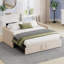 Lit de jour simple avec couchette escamotable allongée, canapé-lit rembourré, conception simple à très simple, idéale pour la chambre d'amis, velours, beige-1645809717