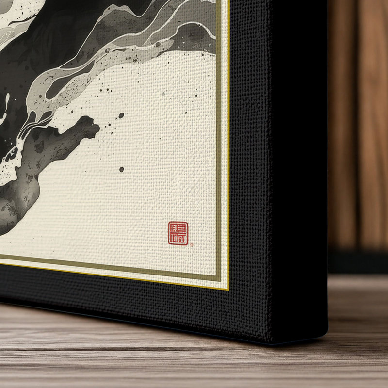 Mountains in Mist Japandi - Wrapped Canvas, 18x12 - 45.7 x 30.5 cm, Black Border