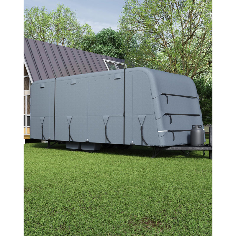 Heavy-Duty Travel Trailer RV Cover, Extra-Thick Waterproof & Anti-UV 6 Layers Top Panel, 24'