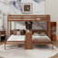 Lit superposé avec bureau intégré et tablettes de rangement, 3 lits superposés en bois avec lampe de lecture et garde-corps