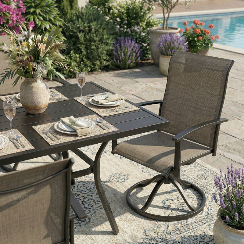 70" 6-Person Outdoor Rectangular Patio Dining Set, Black/Brown