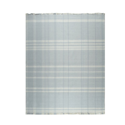 Dazzling Fiona White Flatweave Wool Plaid White Contemporary Hand-Knotted Area Rug