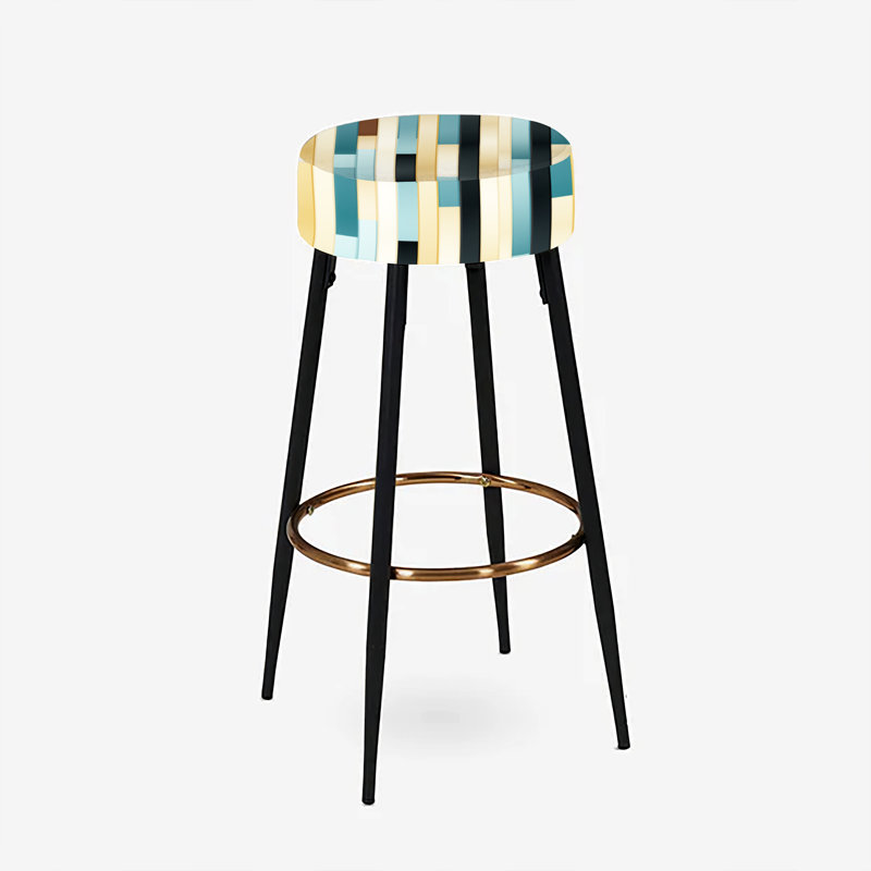 Ensemble de 2 tabourets de bar rayés bleus et beiges Harmony