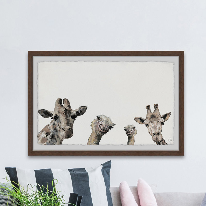 Girafes et autruches, reproduction encadrée, H 24 po x l 36 po x P 1,5 po, Brun