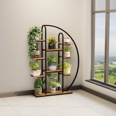 Support à plante d'intérieur en métal de 62,2 pouces de hauteur avec lumières de croissance, étagère à plantes en forme de lune à 9 niveaux avec lumière DEL, grand support à plante à fleurs à plusieurs niveaux pour le salon, plusieurs plantes