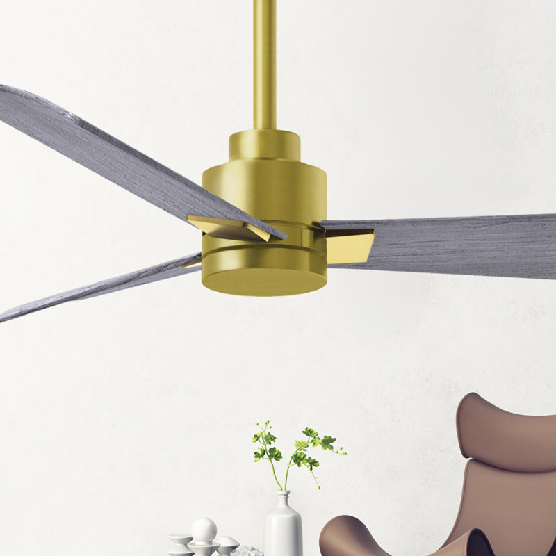 Alessandra Outdoor Downrod Ceiling Fan, Barn Wood Tone, Brushed Brass