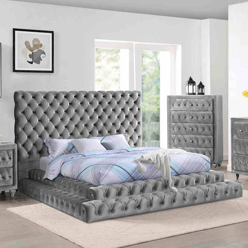 Lit de style contemporain, Gris, Très grand lit