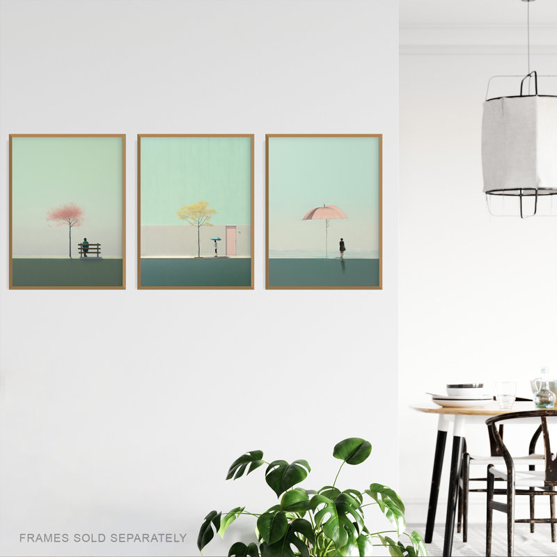 Minimalist Sage Green Aesthetic Tree Umbrella Park - 3 Piece No Frame Print